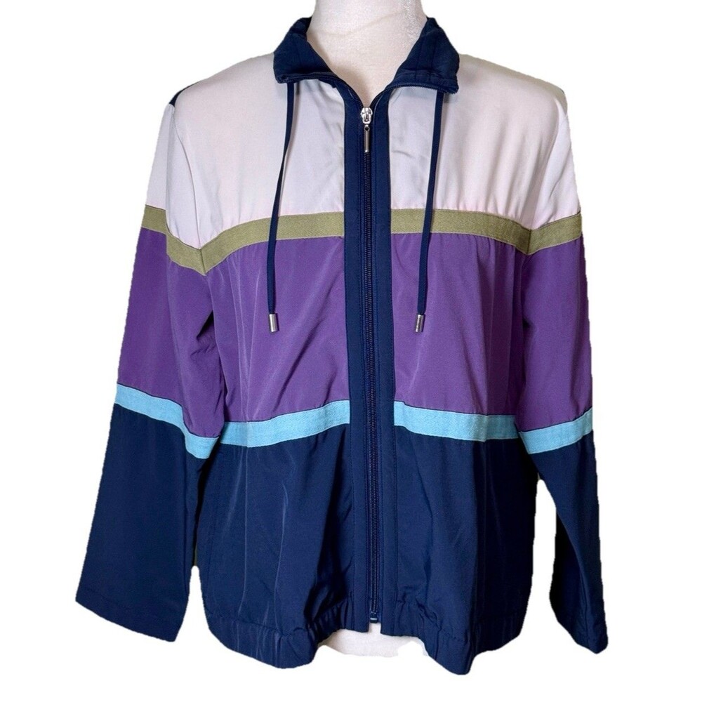 Women’s Colorblock Windbreaker Track Jacket Full Zip Drawstring‎ 90s Retro Sz PM